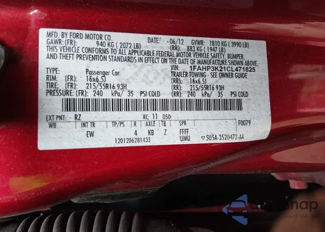 2012 Ford Focus Se from USA, damaged, VIN 1FAHP3K21CL471825